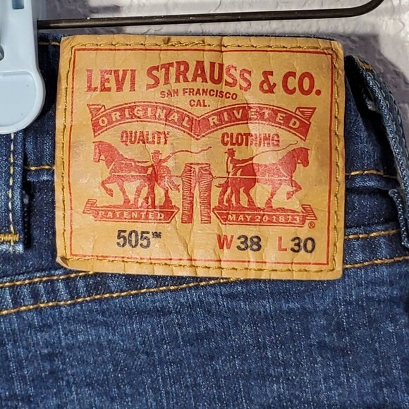 Levis Mens 505 Red Tab Straight Fit Blue Jeans 38x30 Medium Wash Denim Jeans - Picture 3 of 11